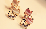 Cute Kitten Crystal Sweet Opal Cat Bow Earrings