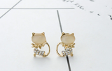 Cute Kitten Crystal Sweet Opal Cat Bow Earrings