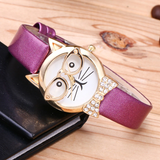 Cute Cat Glasses Casual Wrist Women Watch