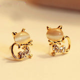 Cute Kitten Crystal Sweet Opal Cat Bow Earrings
