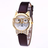 Cute Cat Glasses Casual Wrist Women Watch